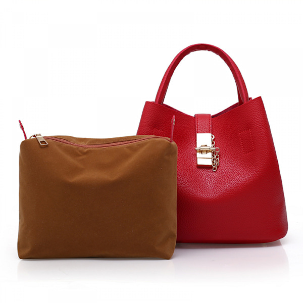 Skarvad enkel axelväska damväska Pu hinkväska mode handväska crossbody, röd