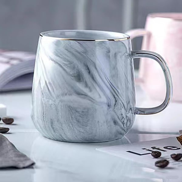 Marmorerad Nordisk Stil med Lock Kaffe Muggar 16oz Keramiska Kaffe Muggar för Män/Kvinnor - Set om 2 med Skedar, Perfekt för Soppa Presenter