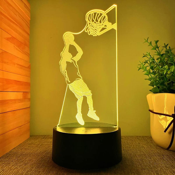 3D Basketball Natlampe LED Lampe Illusion 16 Farveskiftende Bordsklampe Dekoration Lamper Fødselsdagsgave Akrylbase USB Kabel Legetøj