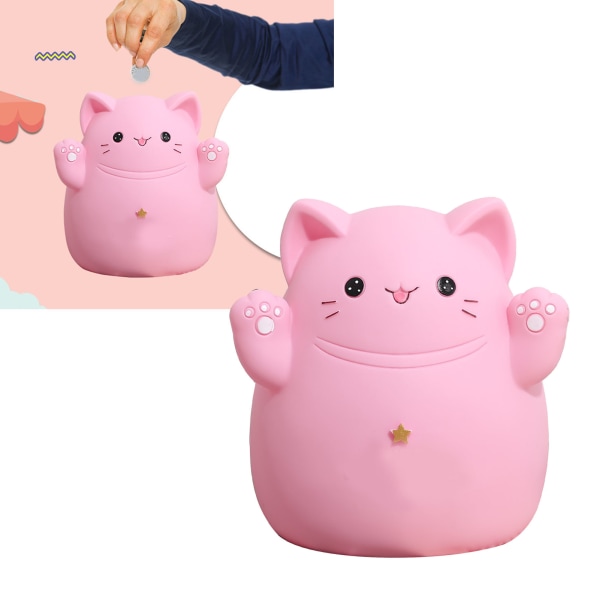 Spara spargris i tecknad kattform, sparbössa i tecknad kattform, sparbössa för mynt, förvaringslåda för mynt, heminredning, prydnad, barnleksaker, presenter, rosa S 13x11x15cm