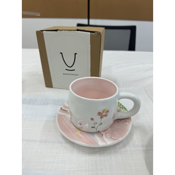 Rosa Blomster Kaffe Kanne Tekopp Søt Og Delikat Håndmalt Mønster Egnet For Jenter Tykk Keramikk 8oz