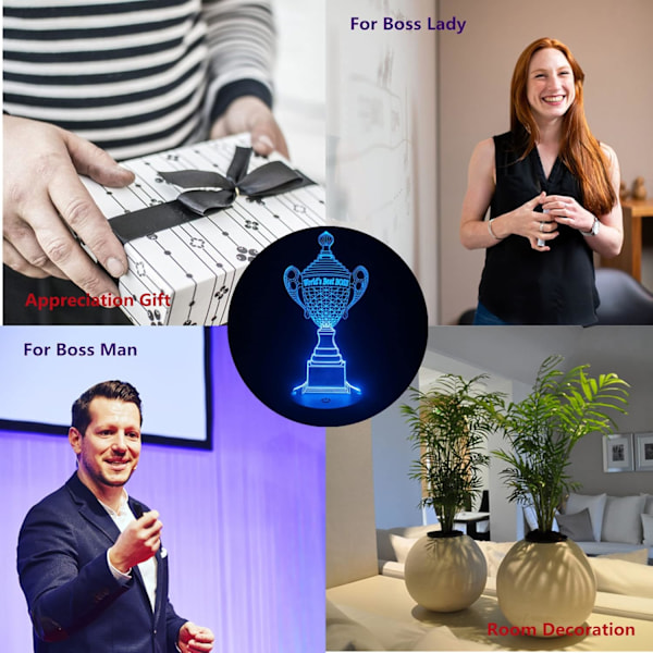 Sjefens Dag Gave Nattlys, Verdens Beste Sjef Trofé, 3D Illusionsdekor, 16 Farger Skiftende Dimbar, Smart Berøring & Fjernkontroll