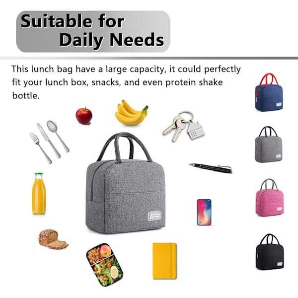 Isoleret frokostpose til kvinder og mænd, genanvendelige frokostbokse, vandtæt tote taske til arbejde, kontor, picnic, udendørs (Lysegrå) Light Grey