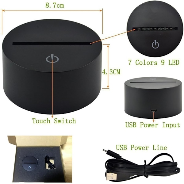 3D Pudelformad Nattlampa med Tryckknapp och 7 Färgväxlande LED-lampor, Bordlampa i Akryl med Platt ABS-bas, USB-laddning, Heminredning, Leksak, Födelsedag, Jul, Barn