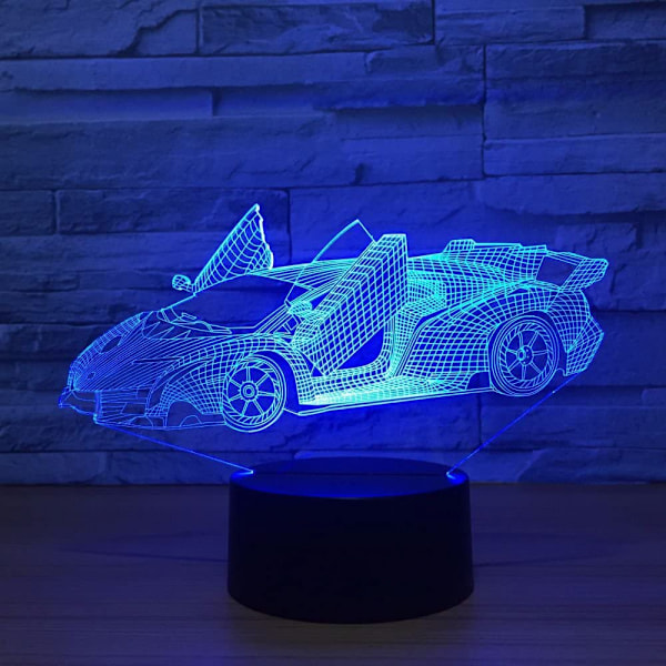 7 Väriä Vaihtava Yövalo 3D Tunnelma Lamppu 3D Visuaalinen Illuusio LED-Lamppu Lapsille Leikkiin Joulu- ja Syntymäpäivälahjaksi (Kilpa-auto)