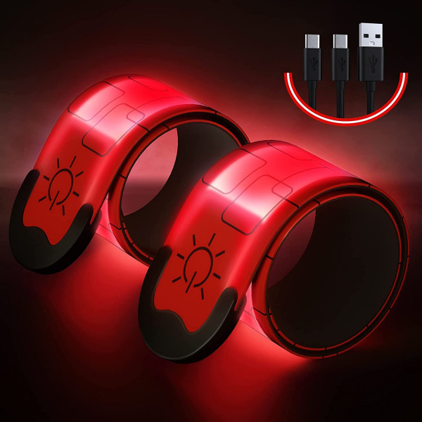 Uppgraderade LED-armband för löpning (2-pack), USB-uppladdningsbara reflexarmband, synligt upplyst band för löpare (röd)