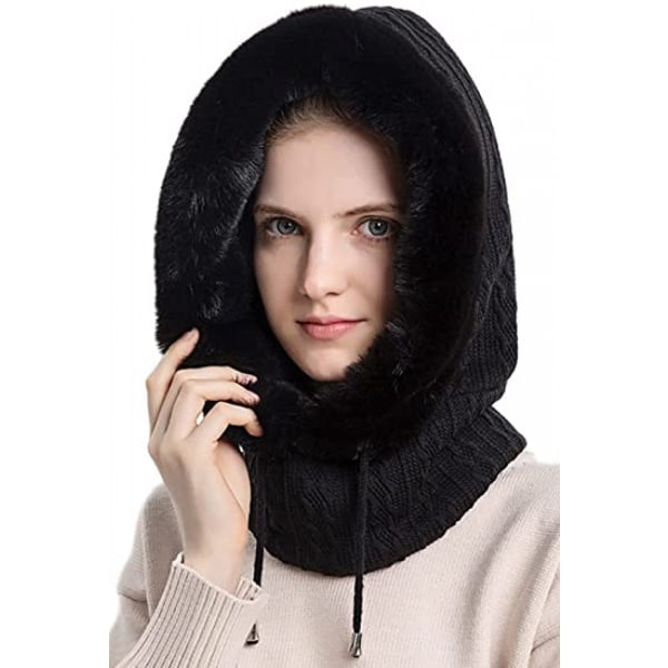 Kvinners Enkeltstykke Slouchy Fleece Lue Hodeplagg Skjerf Maske Snøring Varm Hette Vinter Balaclava Genser Strikket Lue