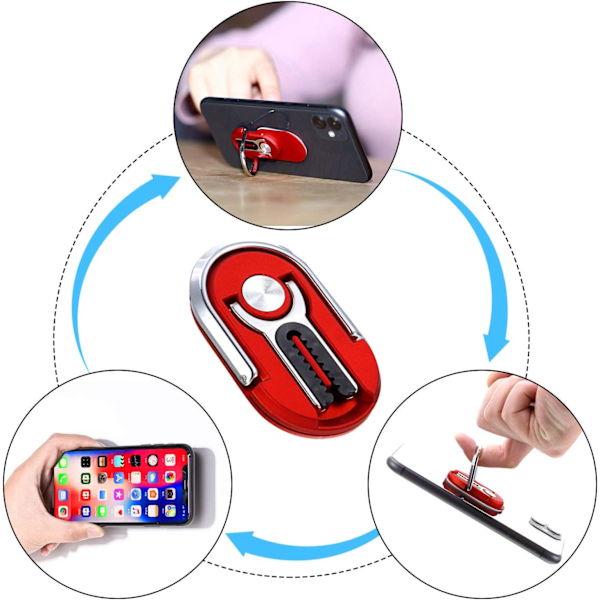 6 st 3-i-1 Multifunktionell Mobiltelefon Hållare Stativ 360 Graders Rotation Mobiltelefon Ring Stativ för Bil Hem, 5 Färger Multicolor