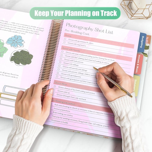 Bröllops Plannerbok 176 sidor, Bröllopsplanerare med Checklistor Fickkalender, Bröllopsmapp för Bruden, Unik Förlovningsgåva