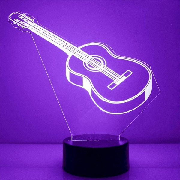 3D Sähkökitara Yövalo Musiikkilamppu Illuusio 7 Väriä Vaihtuva Kosketuskytkin Pöytä Koristelahja Akryyli Tasainen ABS-Jalusta USB-Kaapeli Leikki