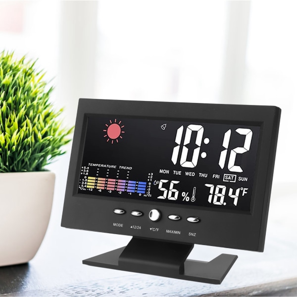 Väderprognos Klocka ABS LED Färgskärm Multifunktionell Temperatur Fuktighet Väckarklocka Svart