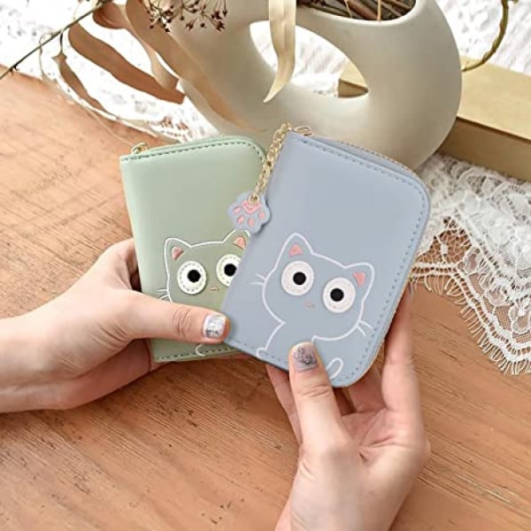 AVEKI Kawaii Lommebok for Jenter Søt Katteklo Glidelås Kortregning Holder Organizer Dame Veske, Klo Blå