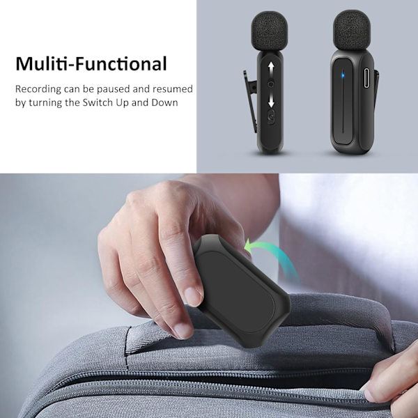 2 st Trådlösa Lavaliermikrofoner för iPhone iPad Android med Laddningsfodral 7H Klämma på Revärmikrofon Trådlös