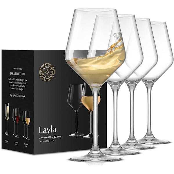 JoyJolt Layla White Wine Glasses, Set of 4 Italian Glasses, 13.5 oz Clear – Made in Europe