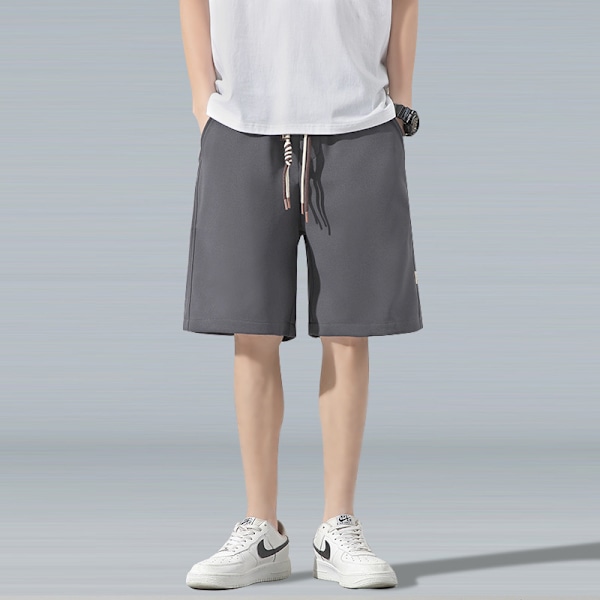 Shorts med snøre til mænd - Sommer, tynde basketballshorts, knælange bukser i høj kvalitet, løse, lige bukser til mænd Grey M