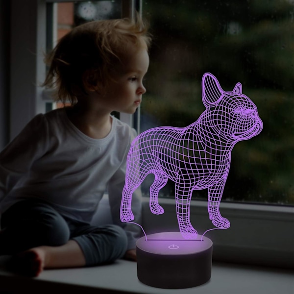 3D Fransk Bulldog Nattlampa, 16 Färger Växlande Optisk Illusionlampa med Fjärrkontroll Födelsedag Jul Alla Hjärtans Dag Present Idé för Småbarn Pojkar Flickor