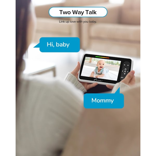 Babyalarm - Stor 5\" skærm med 30 timers batterilevetid - Fjernbetjent panorering-tilt-zoom; Ingen WiFi, tovejs lyd, nattesyn, temperatur, vuggeviser, 960ft Lo