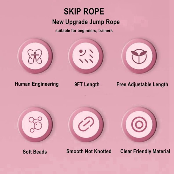 Hoppetov for børn - blødt perlehyppetov - justerbar længde - tangle-free basis hoppetov til fitness - skoletræningsudstyr til børn, kvinder, mænd Pink