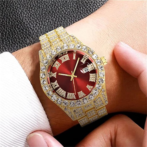 Herre Diamant Ur Mode Krystal Rhinestone Quartz Analog Ur Is Ur Armbåndsur
