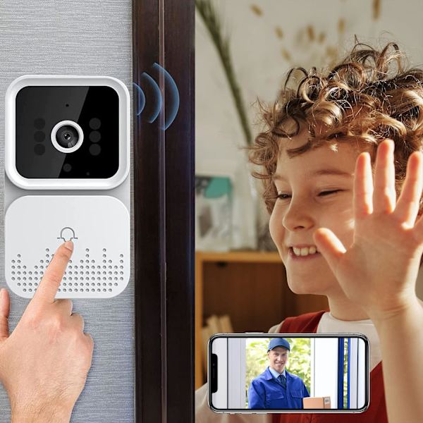 Videodörrklocka med ringklocka, molnlagring, 2-vägsljud, hemintercom HD-nattvision WiFi-säkerhetsdörrklocka (vit, M6-pro)