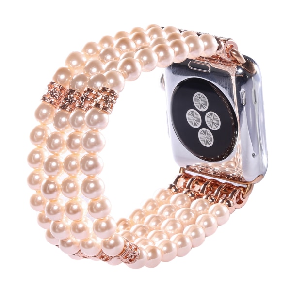 Armbånd til Pearl Apple Watch Remme 38/40/41 mm, Elastisk Beaded Stretch Erstatningsrem til Iwatch Series SE 8/ 7/6/ 4/5/3/2/1