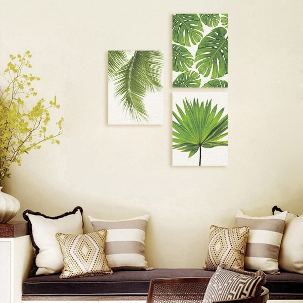 Wekity Botaniska Väggkonst Tryck Set om 3 Tropiska Löv Canvas Dekor Växtblad Boho Väggdekor Bilder Gröna Boho Posters Konst Set Sovrumsdekor