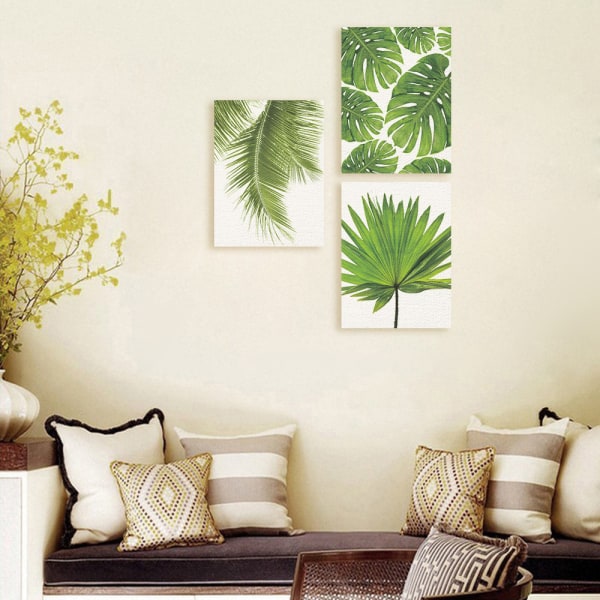 Wekity Botaniska väggkonsttryck Set med 3 tropiska löv Canvasdekor Växtblad Boho väggdekorbilder Gröna Boho Posters Konstuppsättning Set