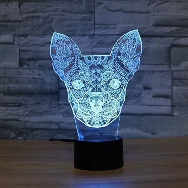 3D Chihuahua Hund Fjernkontroll 16 Farger Nattelysbilder Illusions Akryl LED Bord Nattbord Lampe Barn Soverom Skrivebord Dekor Bursdagsgaver Leke