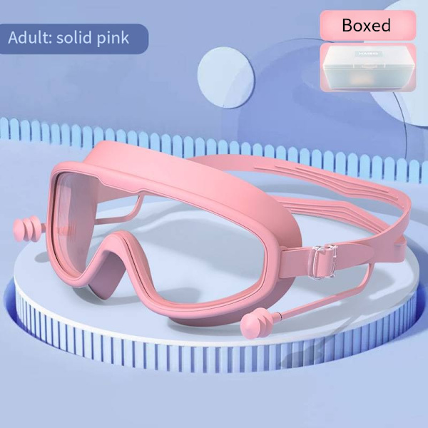 Vuxen Stora Ram Simglasögon Vattentäta Anti-imma HD Simglasögon En-delad Öronpropp Silikon Barn Simglasögon Pink-boxed adult