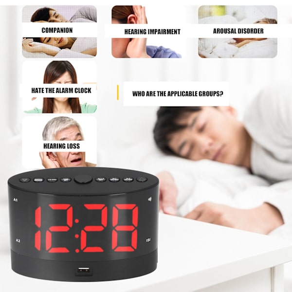 Digital väckarklocka USB-laddningsväckarklocka med 3 vibrationslägen och 2 tidslägen