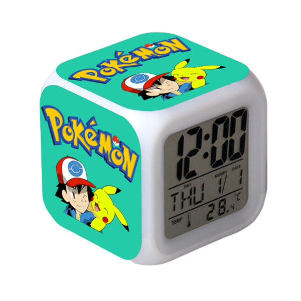 Wekity Pikachu Fargerik Vekkerklokke LED Kvadratklokke Digital Vekkerklokke med Tid, Temperatur, Alarm, Dato