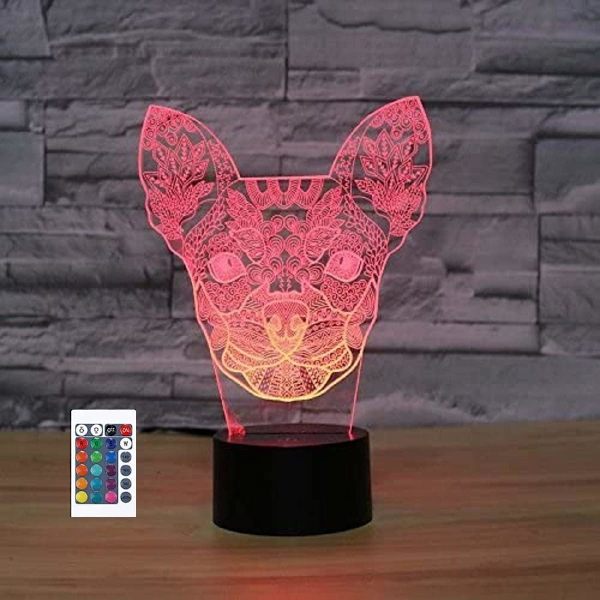 3D Chihuahua Hund Fjernkontroll 16 Farger Nattelysbilder Illusions Akryl LED Bord Nattbord Lampe Barn Soverom Skrivebord Dekor Bursdagsgaver Leke
