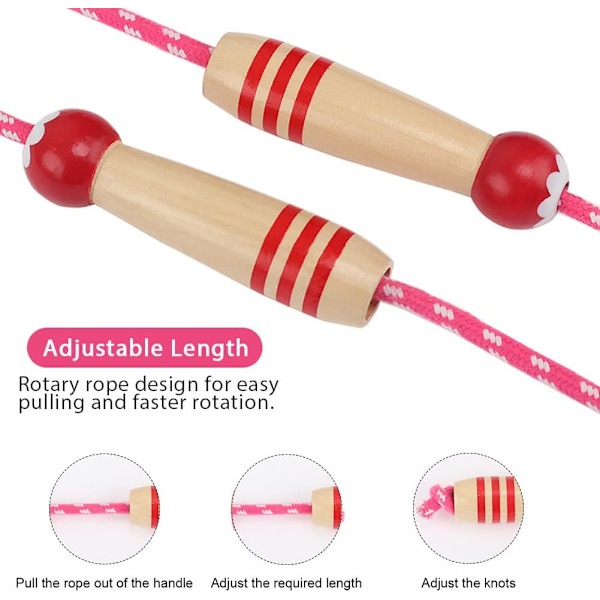 Hoppetau for barn, 7 fot justerbar bomullshopptau med trehåndtak for gutter og jenter trening utendørs trening Red