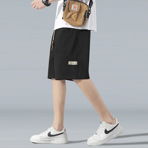 Shorts med snøre til mænd - Sommer, tynde basketballshorts - Høj kvalitet, knælange bukser - Løse, lige bukser til mænd Black L