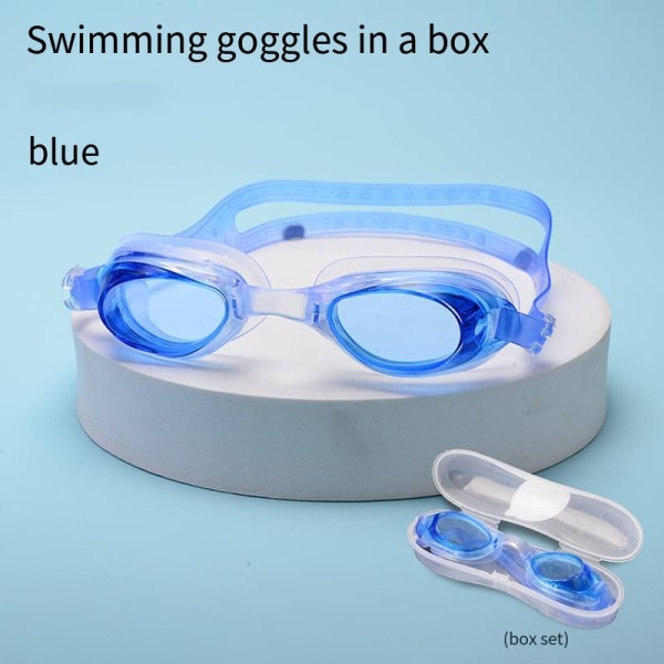 Vattentäta simglasögon Unisex simglasögon platta glasögon justerbara Blue(boxed swimming goggle)