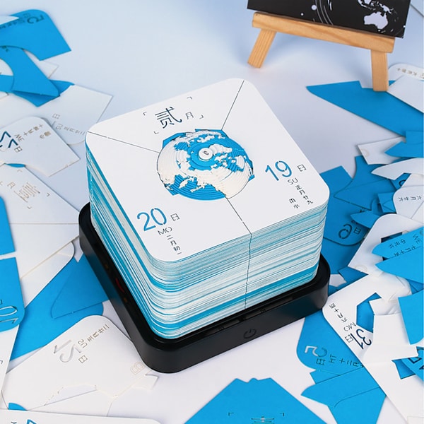 2024 Jordpappersutskärning 3D-kalenderkonst 2024 Kalender Memo Pad 3D-papperskonst för lärare kollega klasskamrat barn Blue