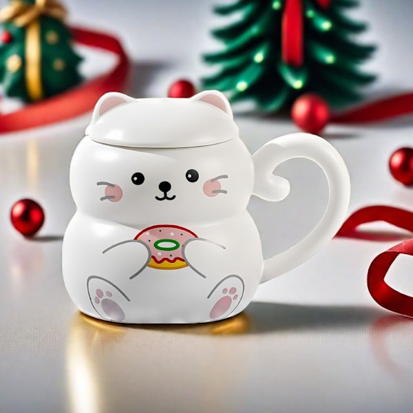 Katt Kopper 14 oz Søt Keramisk Kaffe Kopper 3D Porselen Te Kopper for Kvinner Kopper Katt Gaver for Katt Elskere Julegaver Bursdagsgaver for Mor og Venner