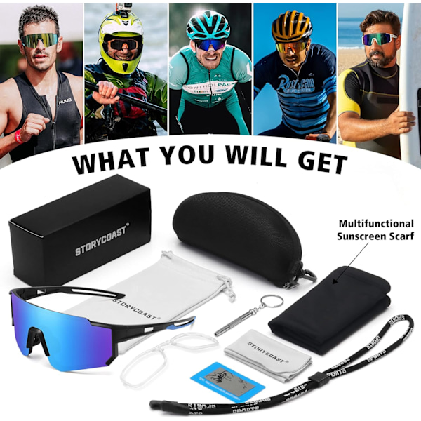 Polariserade sportglasögon för män och kvinnor, solglasögon för körning, fiske, cykling, mountainbike, UV400-skydd Black blue