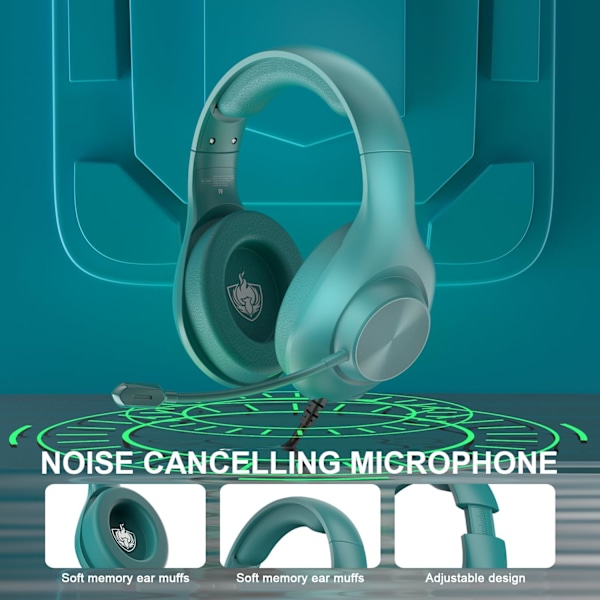 Gaming Headset PS4 Headset, Xbox Headset med 7.1 Surroundljud, Gaming Over Ear Hörlurar med Brusreducering Flexibel Mikrofon Minnesöronmuffar, för Blue