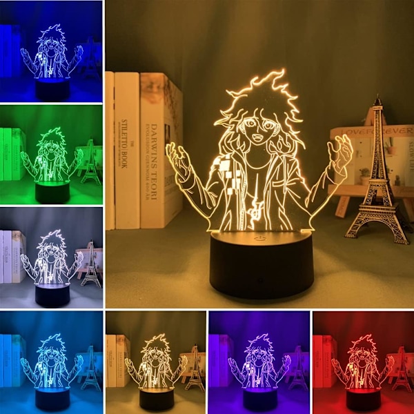 Akryl 3D Illusion Lampe Anime Nagito Komaeda 7/16 Farveskiftende Fjernbetjening Led Natlampe Lampe til Soveværelsesdekoration Børns Fødselsdagsgave