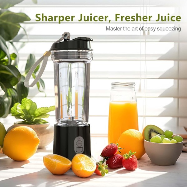 Bærbar Blender til Shakes og Smoothies 17Oz, Personlig Blender 4000mAh USB Genopladelig, 500ml Bærbar Juicer til Køkken/Rejse/Træning Black