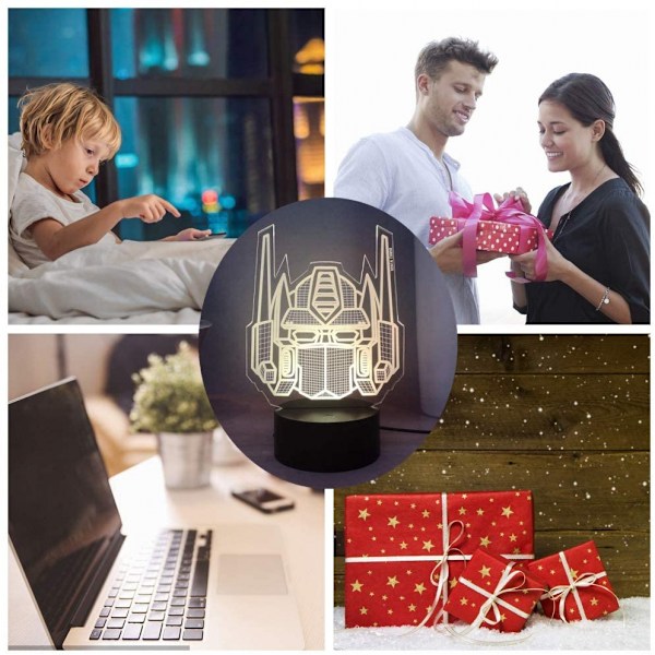 Transformers 3D Natlampe, Optimus Prime 7 Farver LED Bordlampe, Fjernbetjening Børneværelse Natlampe, Børn Drenge Fødselsdag Julegave
