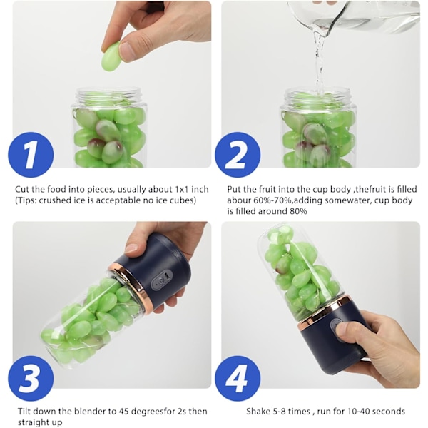 Bärbar Blender, Personlig Blender för Shakes och Smoothies, Vattentät USB Laddningsbar Mini Blenderkopp