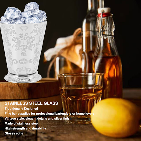 Cocktail drikkekopp 304 rustfritt stål sølvfarget Moscow Mule krus for barer Hjemmemønsterutskjæring Leaf