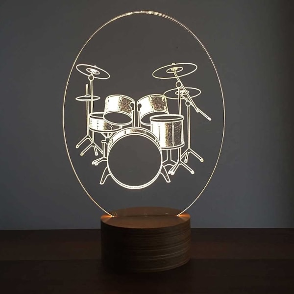 3D Tromme nattlys bordsklampe optisk illusjon lamper 7 fargeendrende lys LED bordlampe Jul Hjem Kjærlighet Bursdag Barn Barn Dekor Leke Gave