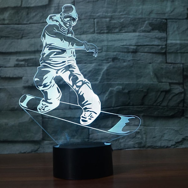 Fancy Snowboarding Nattlys Fjernkontroll Berøringsstyrt Bordlampe Optisk Illusjon Lamper 16 Fargeskiftende Lys Hjemmedekorasjon Bursdagsgave