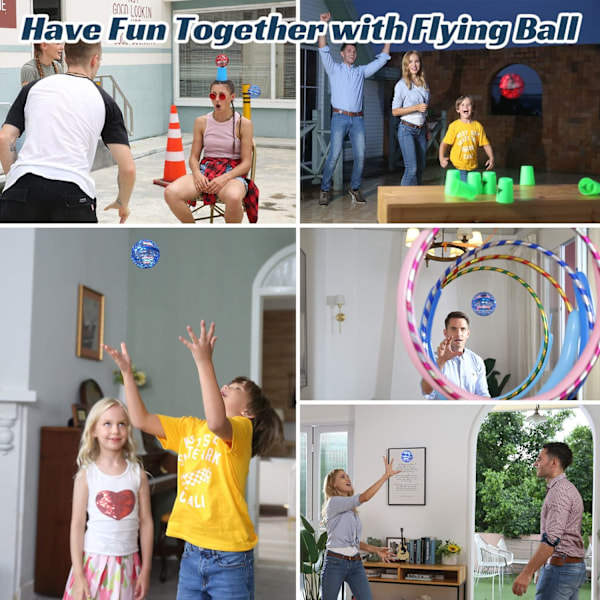 Flygende Ballleker, 2021 Oppgradert Oppladbar Boomerang Spinner Drone 360° Roterende Svevende Orb Ball Leke Bygget-inn LED Mini Orb Drone Flygende (Blå)