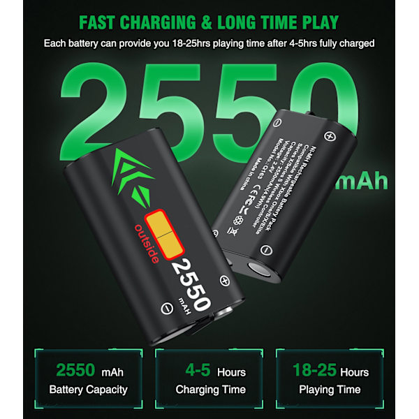 2X2550mAh Uppladdningsbart Batteri+Kontroll Laddningsstativ För Xbox Series X/S/Xbox One X/Xbox One S
