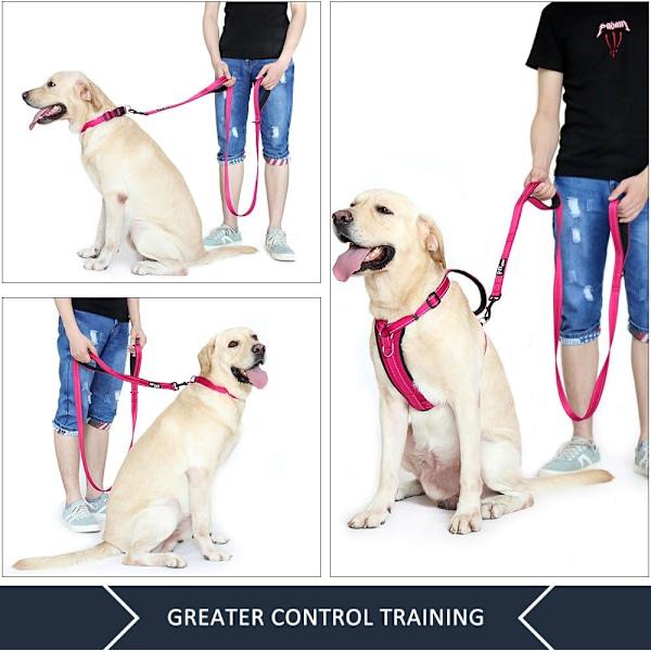 Pioneer Petcore™ Hundekobbel 6 fot lang, trafikpolstret to håndtak, kraftig, reflekterende doble håndtak bly for kontroll sikkerhetstrening, kobbel for store Pink 6FT