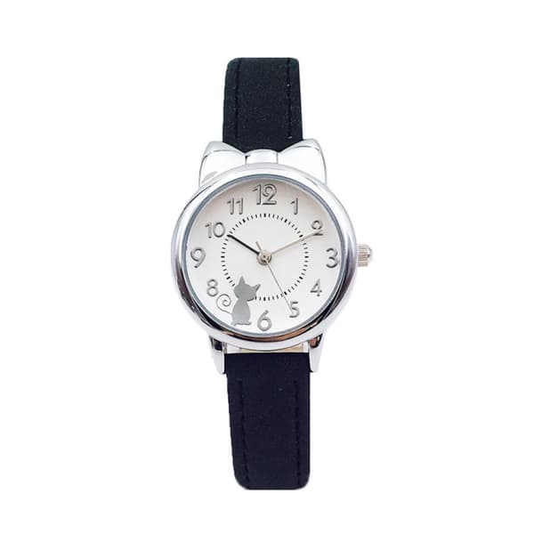 Pigeur Kat Multi-farvet Quartz Ure til Pige Armbåndsur Roset Ure Farverige Studenterure til Piger (Sølv-Sort)